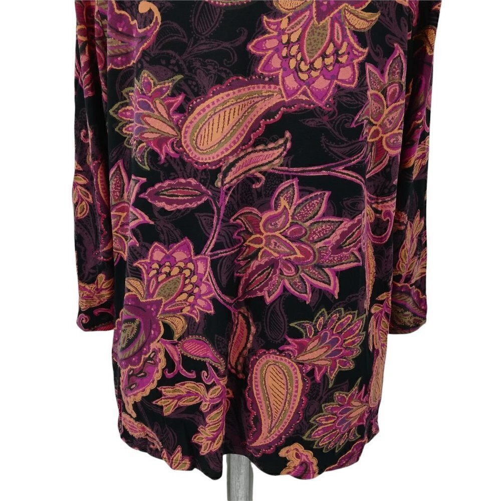 J.Jill Wearever Collection Paisley Blouse Size M Stretch 3/4 Sleeve Knit Orange - Picture 10 of 12